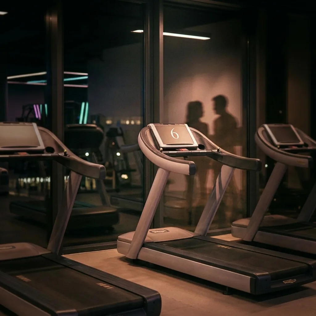 Salle de sport tamisée autour du tapis numéro six